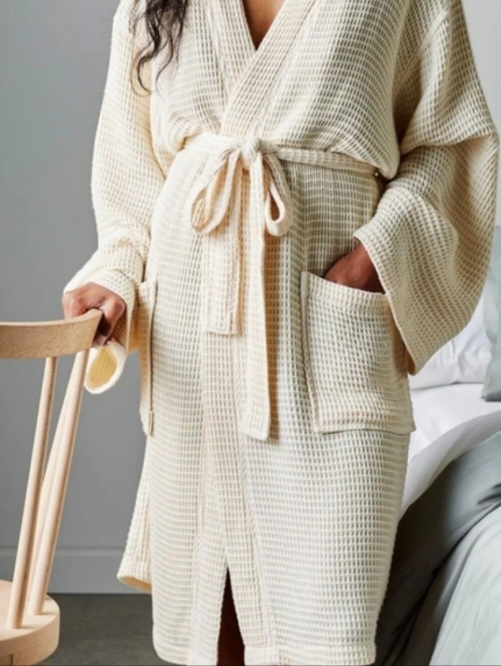 Ettitude Robe - Women's - Cream Color Waffle Texture Bamboo Lyocell